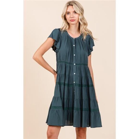 Mittoshop Lace Detail Ruffled Button Down Tiered Dress - Picture 1 of 7